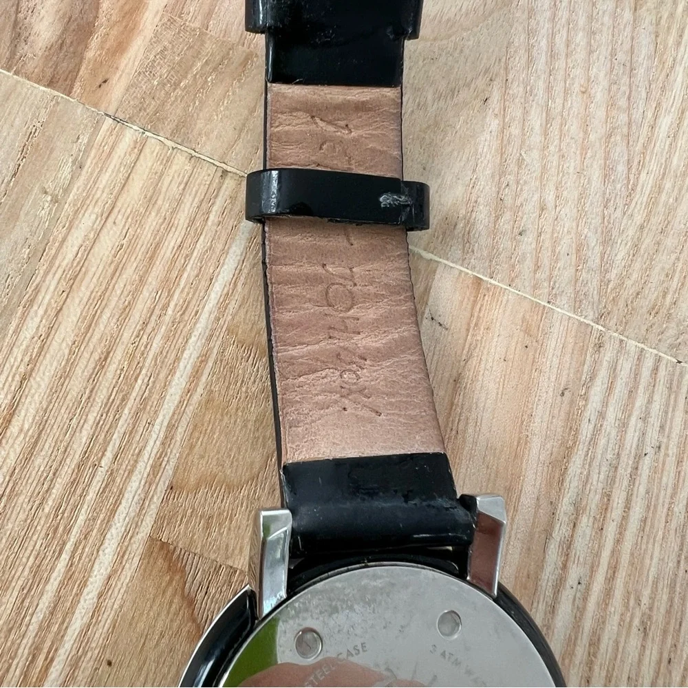 Betsey Johnson ladies zebra stripped black leather watch NEW BATTERY